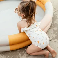 Golden Pebble Terrazzo Ruffle-trimmed Swimsuit