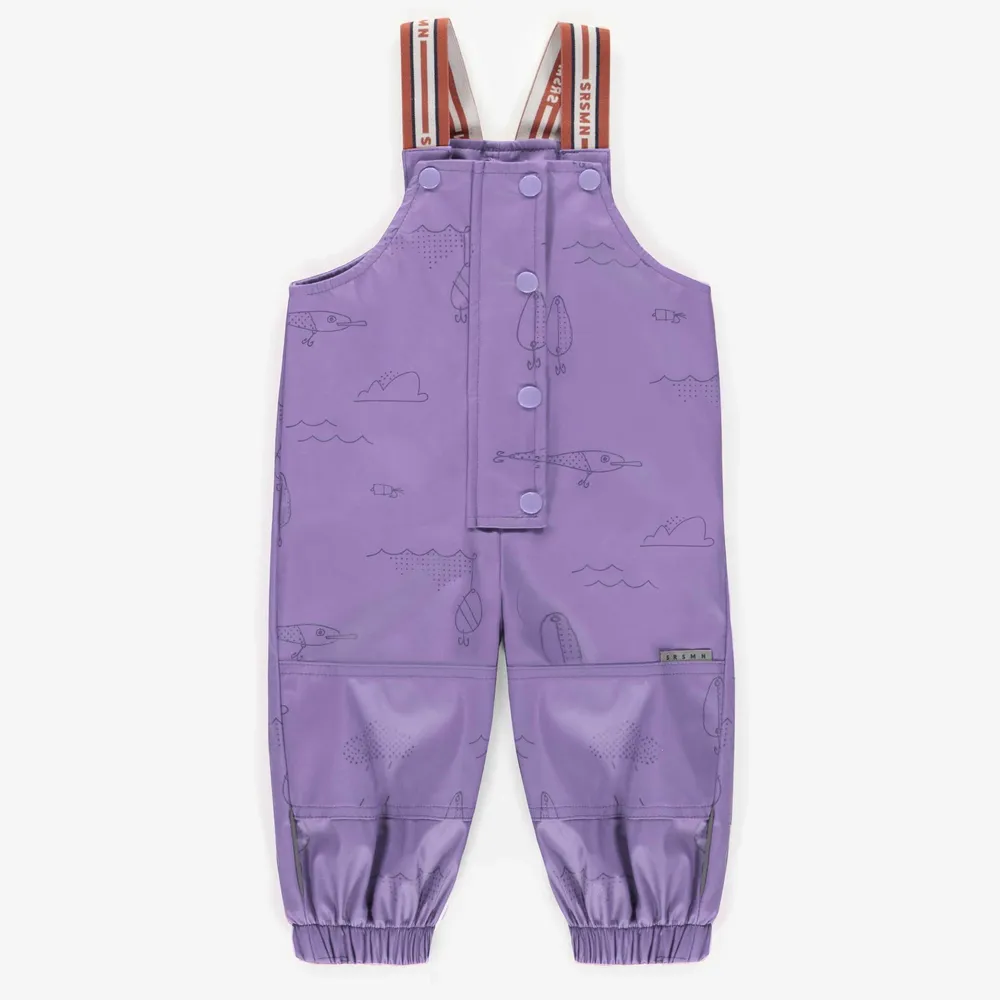 PURPLE PATTERNED POLYURETHANE RAIN OVERALLS, BABY