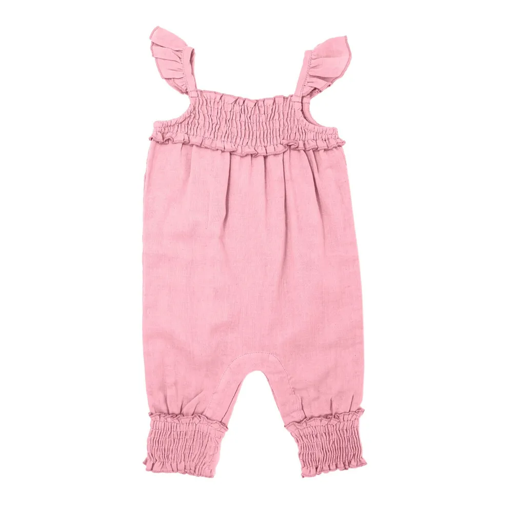 Organic Muslin Sleeveless Romper Peony