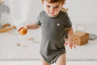 Basics Bamboo Cotton Short Sleeve Onesie - Charcoal