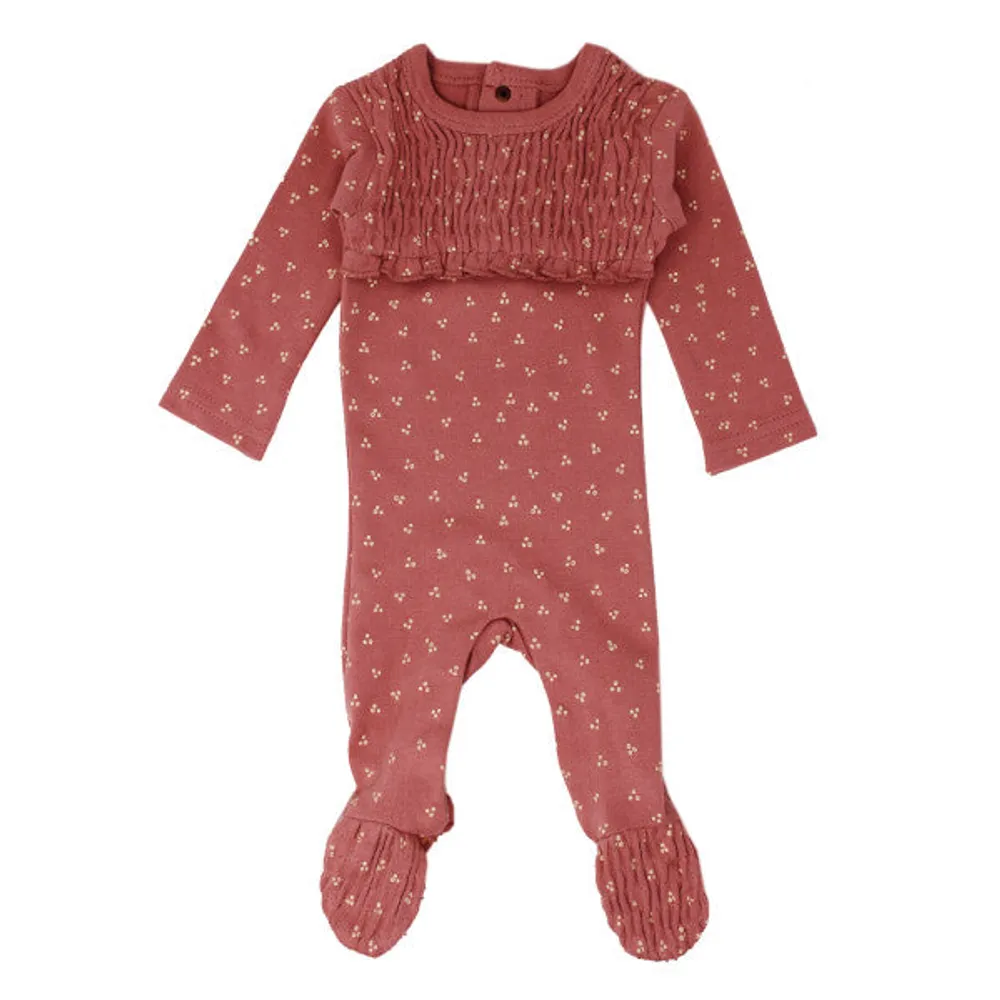 Organic Smocked Footie Sienna Dots