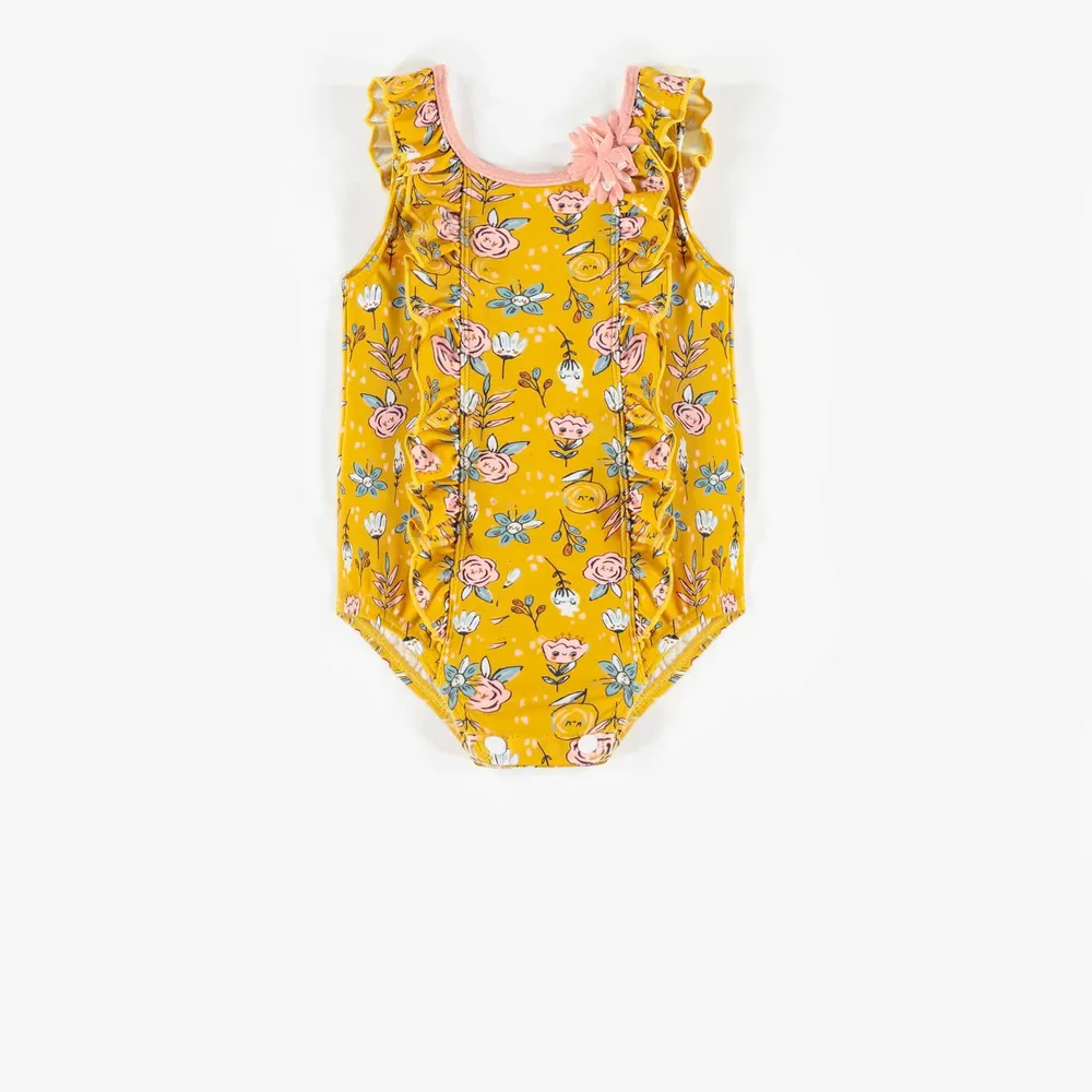 YELLOW FLORAL ONE-PIECE SWIMSUIT, BABY GIRL