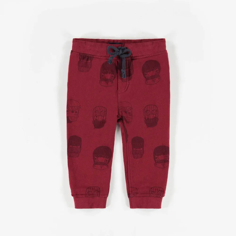 RED PATTERNED KNIT COTTON PANTS, BABY BOY