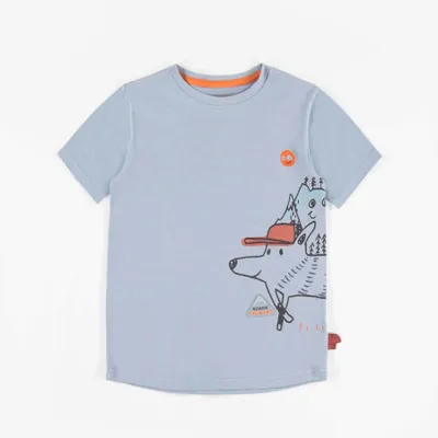 STRETCH JERSEY BLUE T-SHIRT WITH ILLUSTRATIONS, BOY