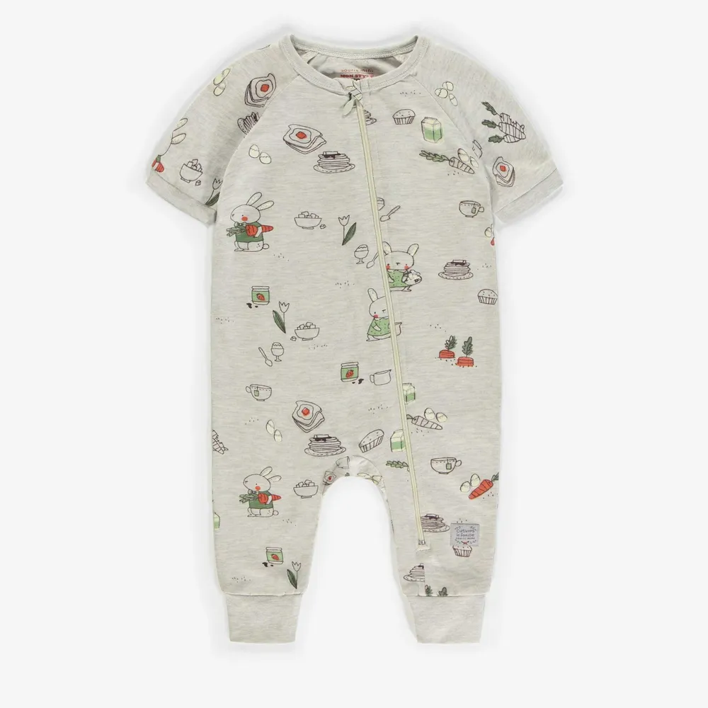 CREAM ONE-PIECE PAJAMA WITH RABBIT PATTERNS ORGANIC COTTON, BABY