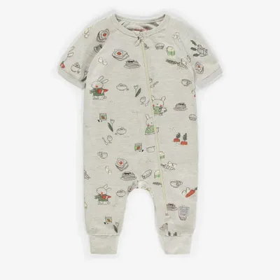 CREAM ONE-PIECE PAJAMA WITH RABBIT PATTERNS ORGANIC COTTON, BABY