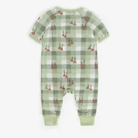 PLAID GREEN ONE-PIECE PYJAMA WITH CARROTS ORGANIC COTTON, BABY