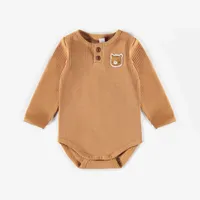 CARAMEL ORGANIC COTTON HENLEY COLLAR BODYSUIT, NEWBORN