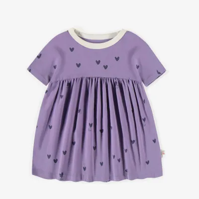 PURPLE DRESS WITH HEARTS SOFT JERSEY, BABY