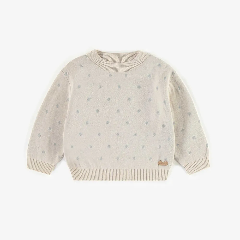 CREAM PATTERNED SWEATER WITH BLUE POLKA DOTS, NEWBORN