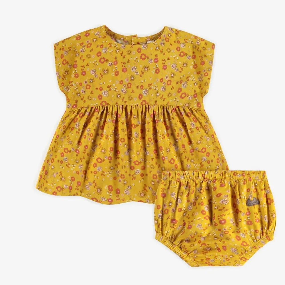 YELLOW FLOWERY DRESS VISCOSE WITH BLOOMER, NEWBORN