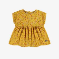 YELLOW FLOWERY DRESS VISCOSE WITH BLOOMER, NEWBORN