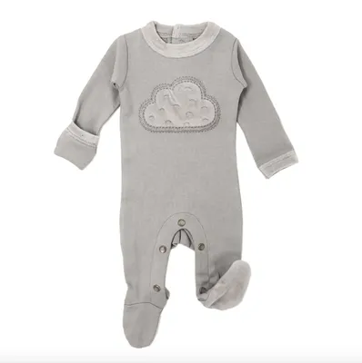 Velveteen Graphic Baby Footie Light Grey