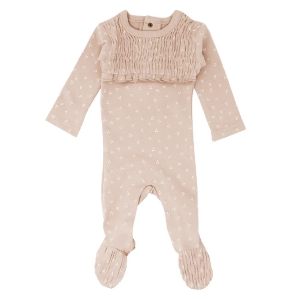 Organic Smocked Footie Rosewater Dots