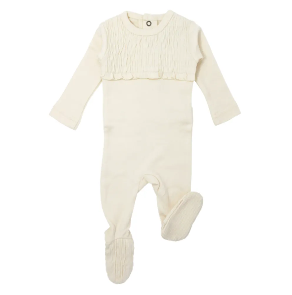 Organic Smocked Footie Beige