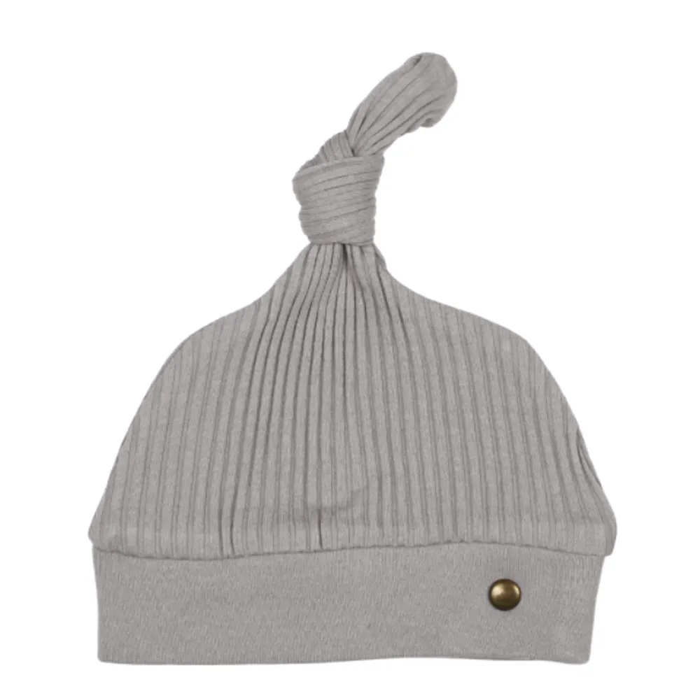 Ribbed Top Knot Hat Light Grey