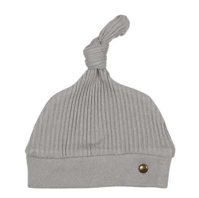 Ribbed Top Knot Hat Light Grey