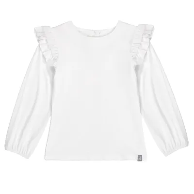 WHITE JERSEY BLOUSE WITH FRILLS