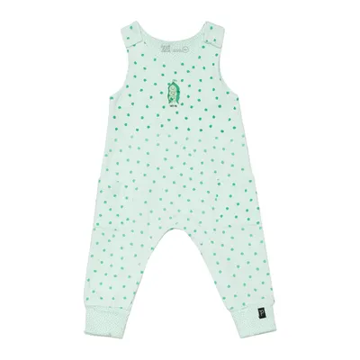 ORGANIC COTTON ROMPER WITH PEA PRINT, BABY GIRL