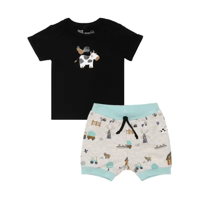 ORGANIC COTTON SHORT SLEEVE TOP AND PRINTED SET, BABY BOY