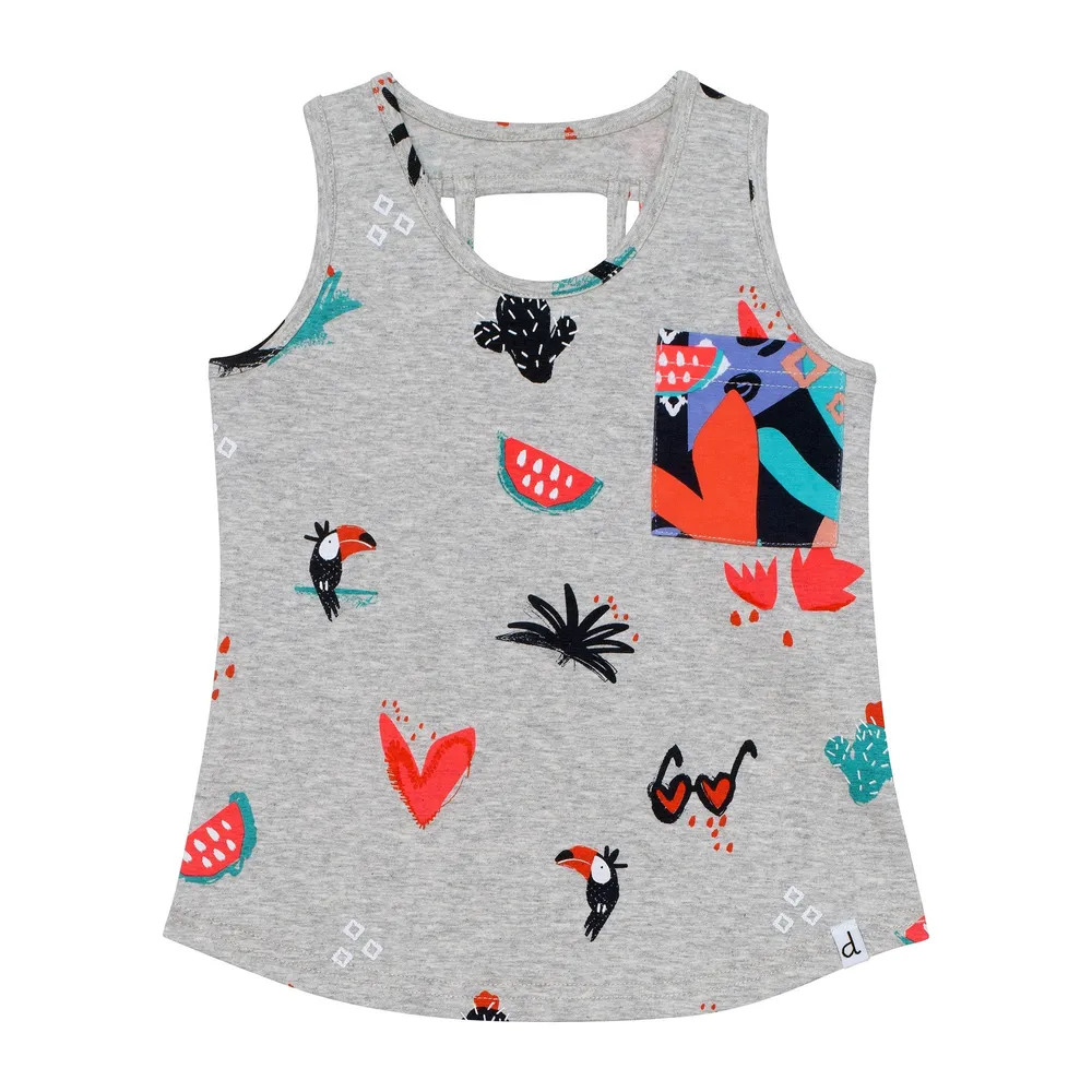 ORGANIC COTTON TANK WITH PRINTED POCKET, GIRL