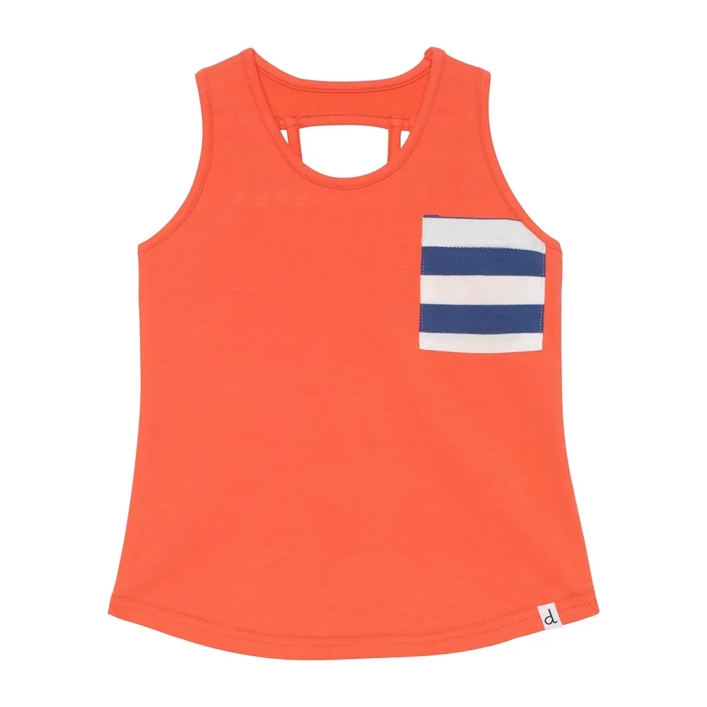 ORGANIC COTTON TANK WITH STRIPED POCKET, GIRL