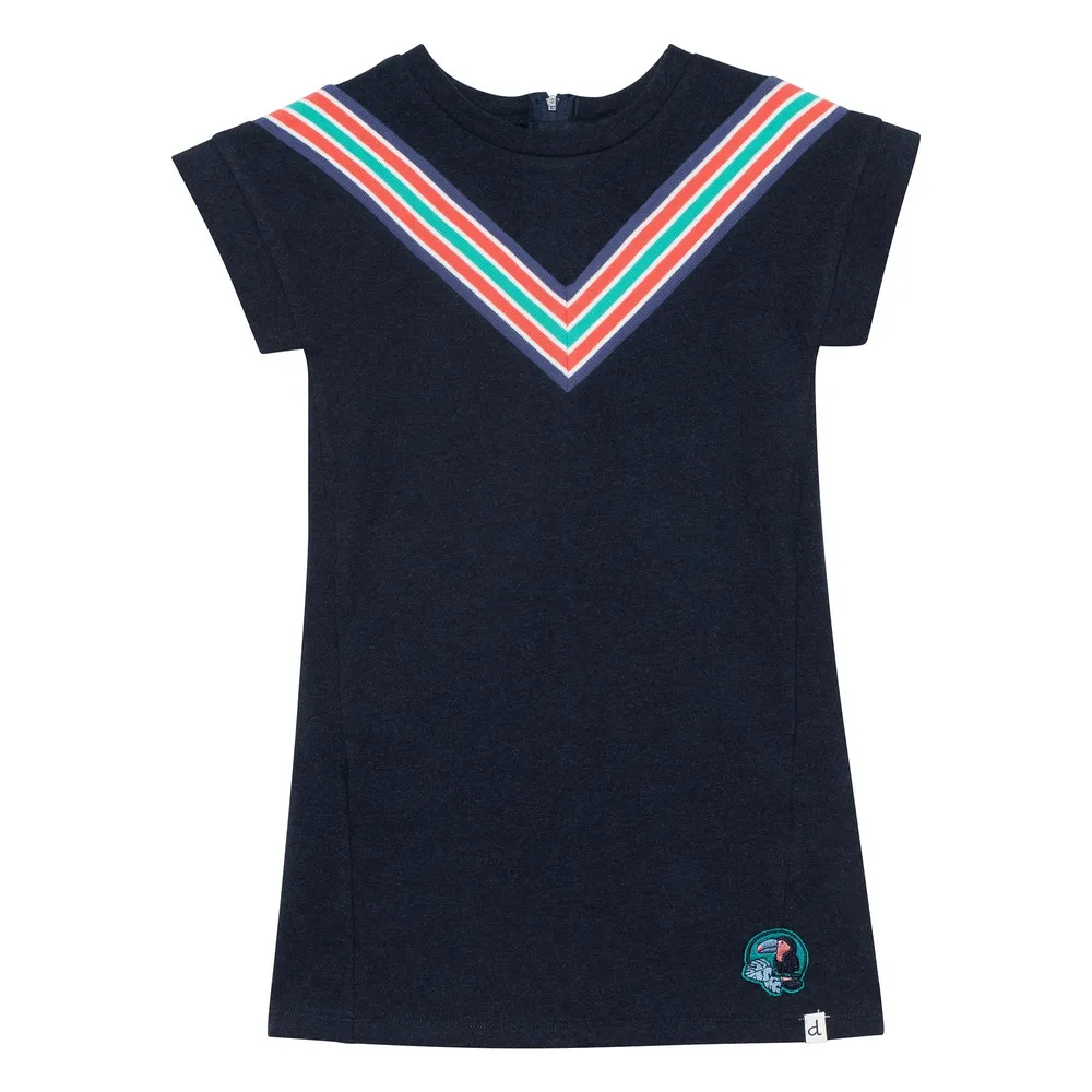 FLEECE DRESS WITH MULTICOLOR STRIPES NAVY, GIRL