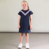 FLEECE DRESS WITH MULTICOLOR STRIPES NAVY, GIRL