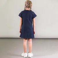 FLEECE DRESS WITH MULTICOLOR STRIPES NAVY, GIRL