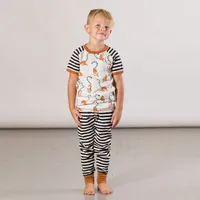 ORGANIC COTTON LEMUR PRINT PAJAMA TOP AND STRIPED PANT SET "GLOW THE DARK"