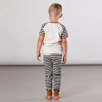 ORGANIC COTTON LEMUR PRINT PAJAMA TOP AND STRIPED PANT SET "GLOW THE DARK"