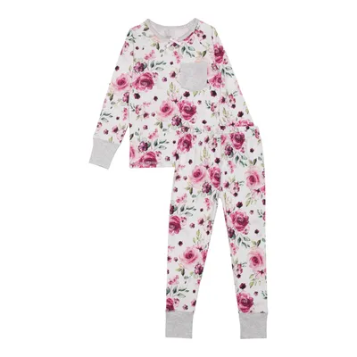 ORGANIC COTTON LONG SLEEVE PRINTED PAJAMA SET WITH ROSES