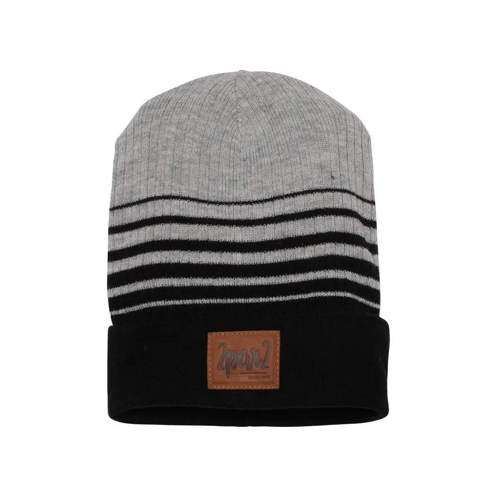 CUFFED RIBBED KNIT HAT STRIPES