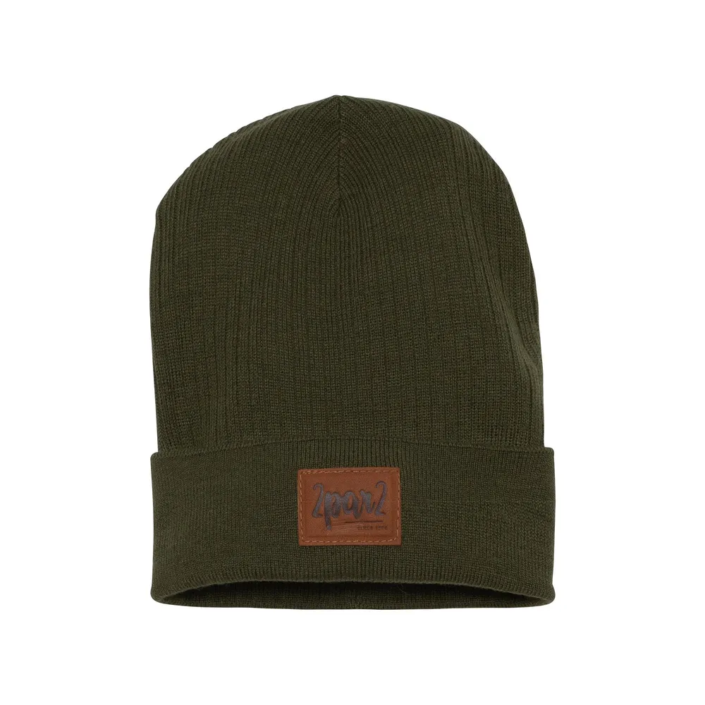 CUFFED RIBBED KNIT HAT KHAKI GREEN