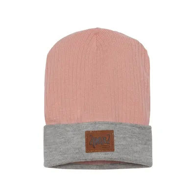 CUFFED RIBBED KNIT HAT LIGHT PINK