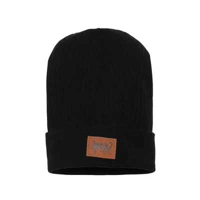 CUFFED RIBBED KNIT HAT BLACK