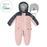 BABY LIGHT PINK AND PLAID TRIM SPRING SUIT WITH HAT, GIRL