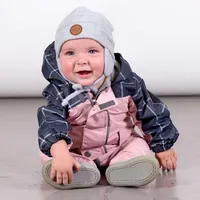 BABY LIGHT PINK AND PLAID TRIM SPRING SUIT WITH HAT, GIRL