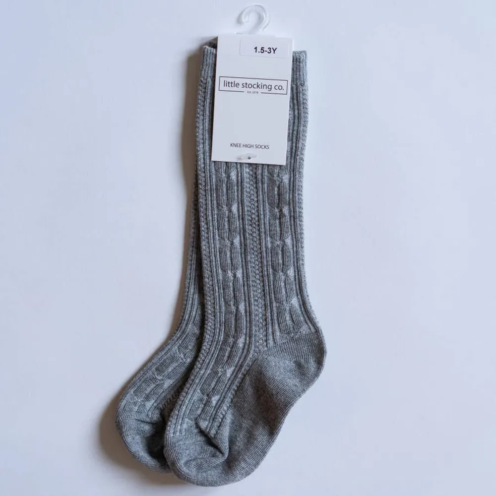 Gray Knit Knee High Socks