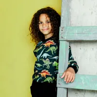 Printed Fleece Top With Dinosaur Print