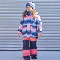 Printed Rainbow Two Piece Snowsuit Coral Pink And Navy Blue