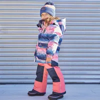 Printed Rainbow Two Piece Snowsuit Coral Pink And Navy Blue