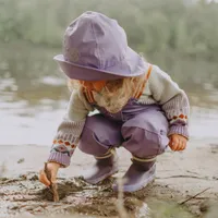 PURPLE PATTERNED POLYURETHANE RAIN OVERALLS, BABY