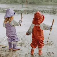 PURPLE PATTERNED POLYURETHANE RAIN OVERALLS, BABY