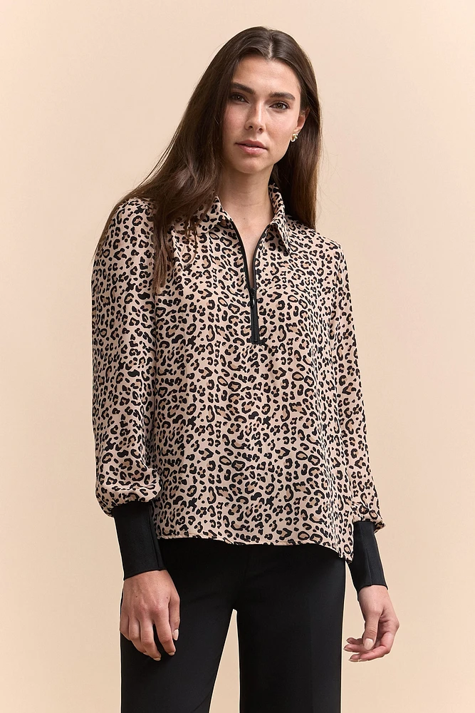 Blouse à imprimé leopard avec zip