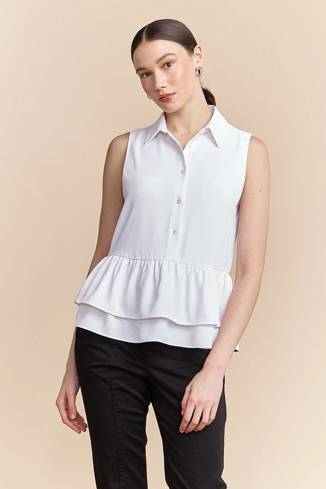 Sleeveless blouse with frills