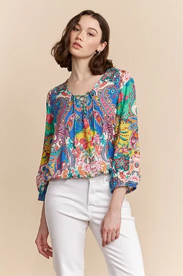 Blouse lacée à imprimé paisley