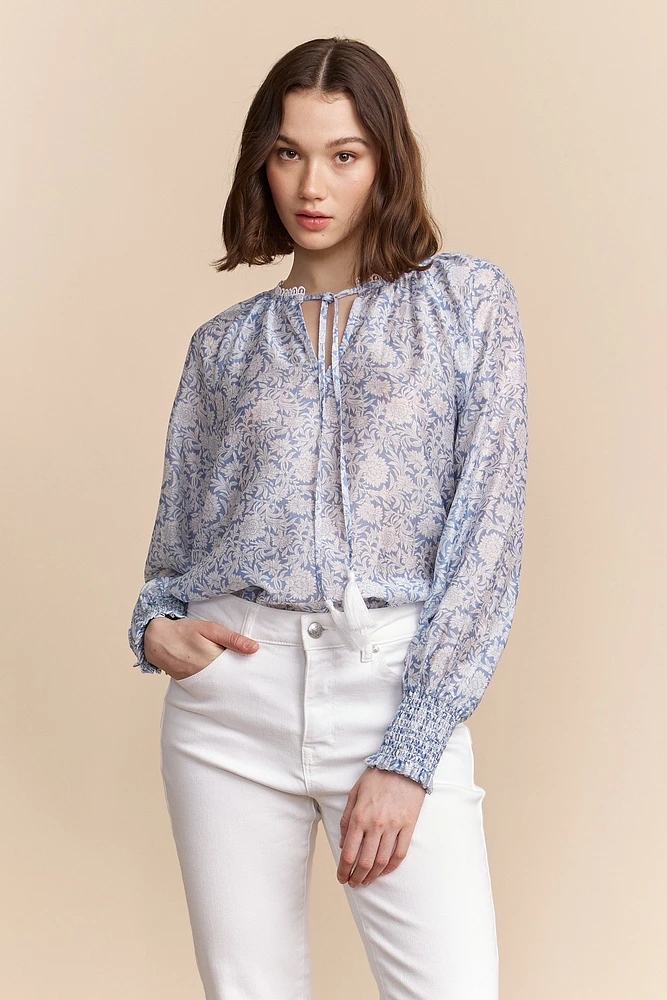 Semi-sheer blouse with floral print