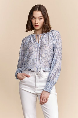 Semi-sheer blouse with floral print