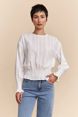 Blouse brodée à fronces